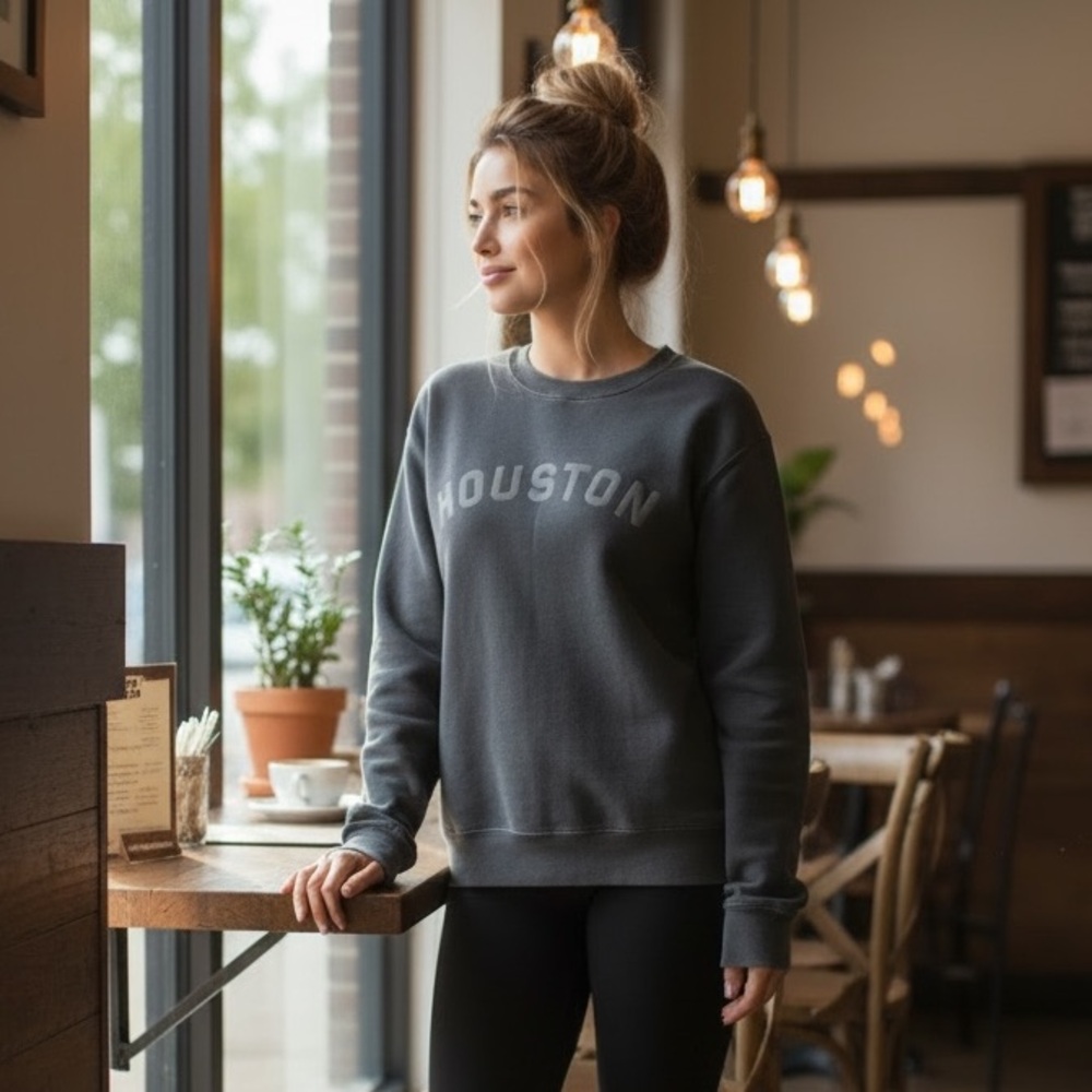 Comfort Colors Dark Gray Houston Logo Athletic Crewneck Sweatshirt - Picture 4 of 9